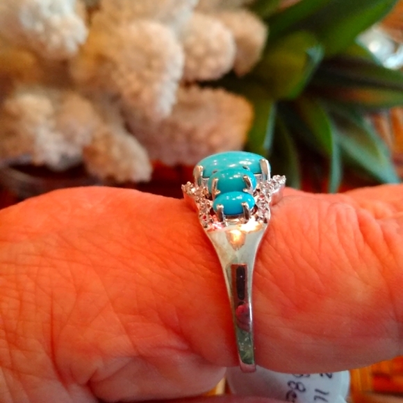 ARIZONA SLEEPING BEAUTY TURQUOISE, CAMBODIAN ZIRCON RING - Picture 3 of 8